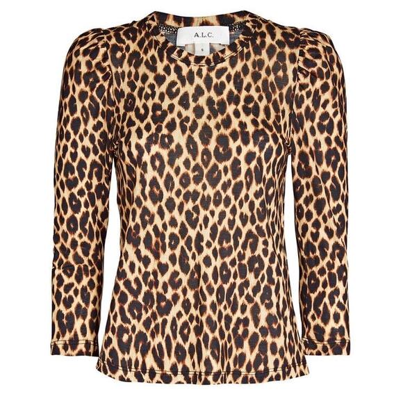 A.L.C. Karlie Leopard Print Puff-Sleeve T-Shirt‎ Size XS New with Tags - Picture 5 of 9